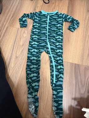 Kickee Pants Dark Green and Teal Mustache Print Footed One-Piece